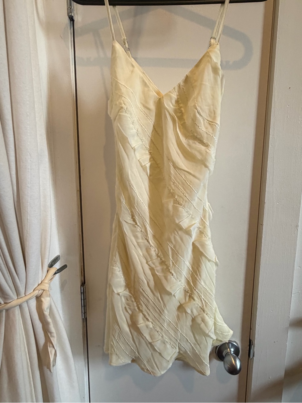 Princess Polly Pale Yellow Slip Ruffle Dress with Delicate Diagonal Detail